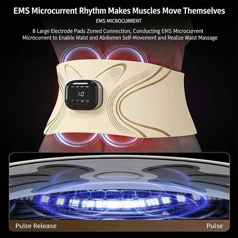 EMS Low-Frequency Pulse Waist Pulse Massager Full-Burning Fitness 7 Modes Hot Compress Abdomen Massage Body Shaping