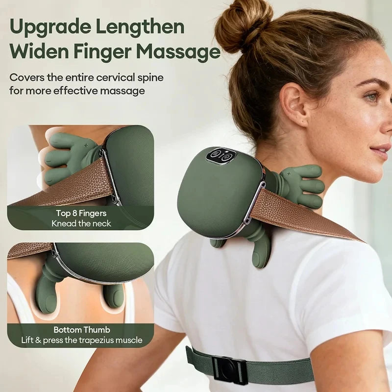 Wireless Bionic Finger Neck Shoulder Massager Shawl, Brushless Motor Deep Tissue Kneading Massager for Cervical Trapezius Pain R