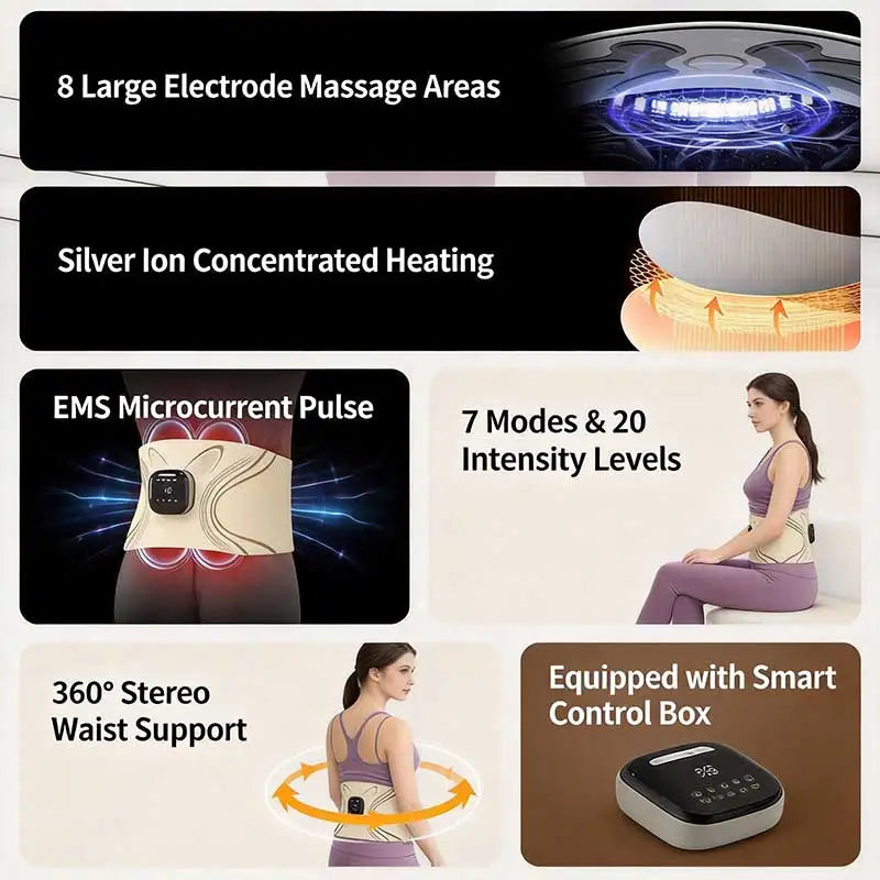 EMS Low-Frequency Pulse Waist Pulse Massager Full-Burning Fitness 7 Modes Hot Compress Abdomen Massage Body Shaping