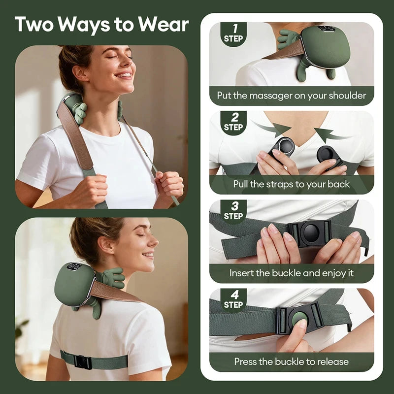 Wireless Bionic Finger Neck Shoulder Massager Shawl, Brushless Motor Deep Tissue Kneading Massager for Cervical Trapezius Pain R
