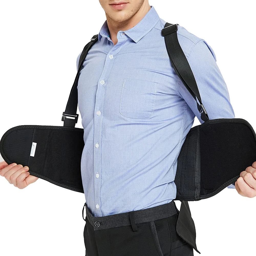 1Piece Work Back Brace for Men Women,Adjustable Lower Back Support Belt with Suspenders for Heavy Lifting Safety & Protection